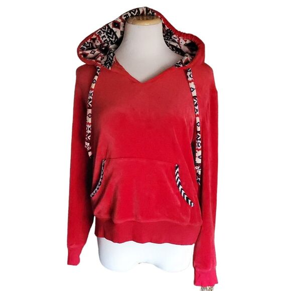 Muk Luks Hoodie Loungewear Velour Freedeom Red Aztec womens Medium - Picture 1 of 12